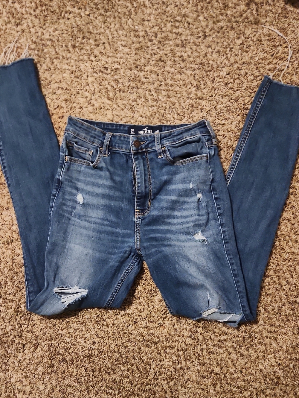 Hollister Women's Distressed Skinny Jeans in Medium Blue Wash